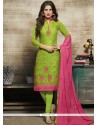 Embroidered Cotton Churidar Designer Suit In Sea Green