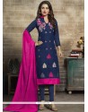 Embroidered Work Navy Blue Churidar Designer Suit