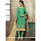 Sea Green Embroidered Work Cotton Churidar Designer Suit