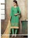 Sea Green Embroidered Work Cotton Churidar Designer Suit