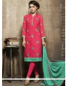 Embroidered Work Cotton Rose Pink Churidar Designer Suit