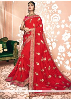 Red Resham Work Art Silk Traditional Saree