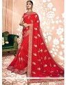 Red Resham Work Art Silk Traditional Saree