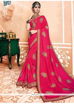 Patch Border Work Hot Pink Designer Traditional Saree