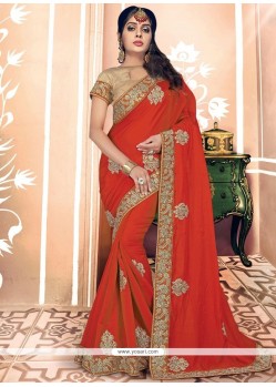 Art Silk Red Patch Border Work Designer Traditional Saree