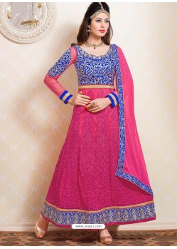 Blue And Pink Net Anarkali Suit