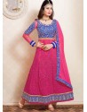 Blue And Pink Net Anarkali Suit