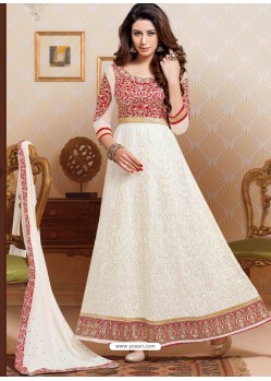 Red And White Net Anarkali Suit