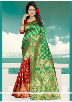 Art Silk Green And Red Designer Traditional Saree