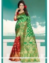 Art Silk Green And Red Designer Traditional Saree