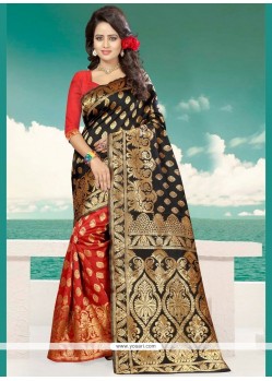 Art Silk Black And Red Weaving Work Designer Traditional Saree