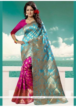 Blue And Magenta Traditional Designer Saree