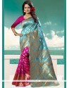 Blue And Magenta Traditional Designer Saree