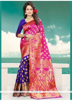 Art Silk Blue And Hot Pink Traditional Saree