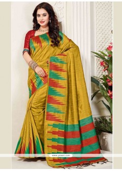 Art Silk Mustard Weaving Work Designer Traditional Saree