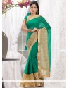 Lovely Beige And Green Faux Chiffon Saree