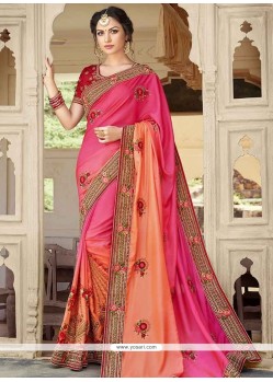 Fancy Fabric Hot Pink And Peach Shaded Saree