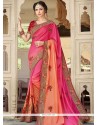 Fancy Fabric Hot Pink And Peach Shaded Saree