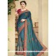 Fancy Fabric Teal Resham Work Classic Designer Saree