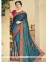 Fancy Fabric Teal Resham Work Classic Designer Saree