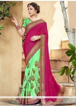 Fancy Fabric Green And Magenta Half N Half Designer Saree