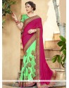 Fancy Fabric Green And Magenta Half N Half Designer Saree