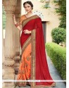 Peach And Red Fancy Fabric Designer Half N Half Saree