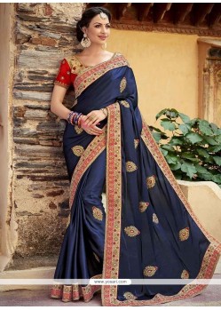 Fancy Fabric Navy Blue Classic Designer Saree