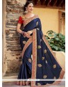 Fancy Fabric Navy Blue Classic Designer Saree