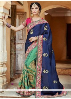 Patch Border Work Fancy Fabric Designer Half N Half Saree