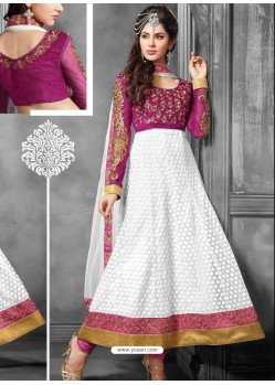 White And Magenta Net Anarkali Suit