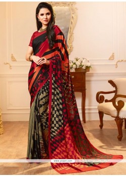 Multi Colour Print Work Faux Georgette Printed Saree