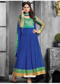Green And Blue Net Anarkali Suit