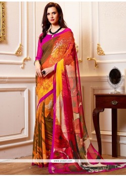 Faux Georgette Multi Colour Printed Saree