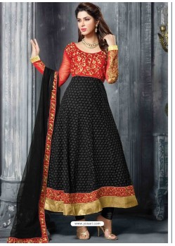 Red And Black Net Anarkali Suit