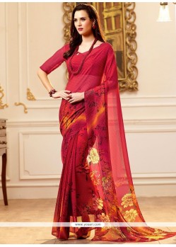 Multi Colour Print Work Faux Georgette Printed Saree