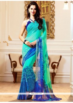 Multi Colour Print Work Faux Georgette Printed Saree