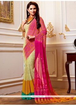 Multi Colour Print Work Faux Georgette Printed Saree