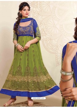 Green And Blue Net Anarkali Suit