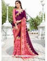 Faux Georgette Purple Patch Border Work Classic Saree