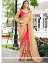 Embroidered Faux Georgette Half N Half Saree In Beige And Pink