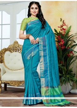 Art Silk Blue Weaving Work Traditional Designer Saree