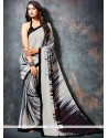 Grey Print Work Faux Georgette Printed Saree