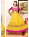 Pink And Yellow Net Anarkali Suit