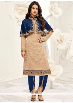 Faux Georgette Beige And Blue Designer Suit