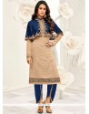 Faux Georgette Beige And Blue Designer Suit