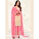 Resham Work Cream And Pink Designer Palazzo Suit