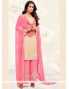 Resham Work Cream And Pink Designer Palazzo Suit