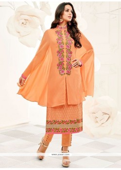 Faux Georgette Peach Resham Work Designer Suit