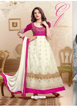 Magenta And White Net Anarkali Suit
